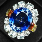 Luminous Vivid Blue Sapphire 12.15Ct 925 Sterling Silver White Gold Rings Size 6