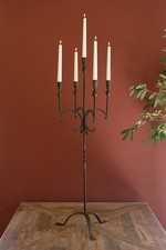 Forged Iron Metal Candelabra 5 Arm Standing Taper Candle Holder