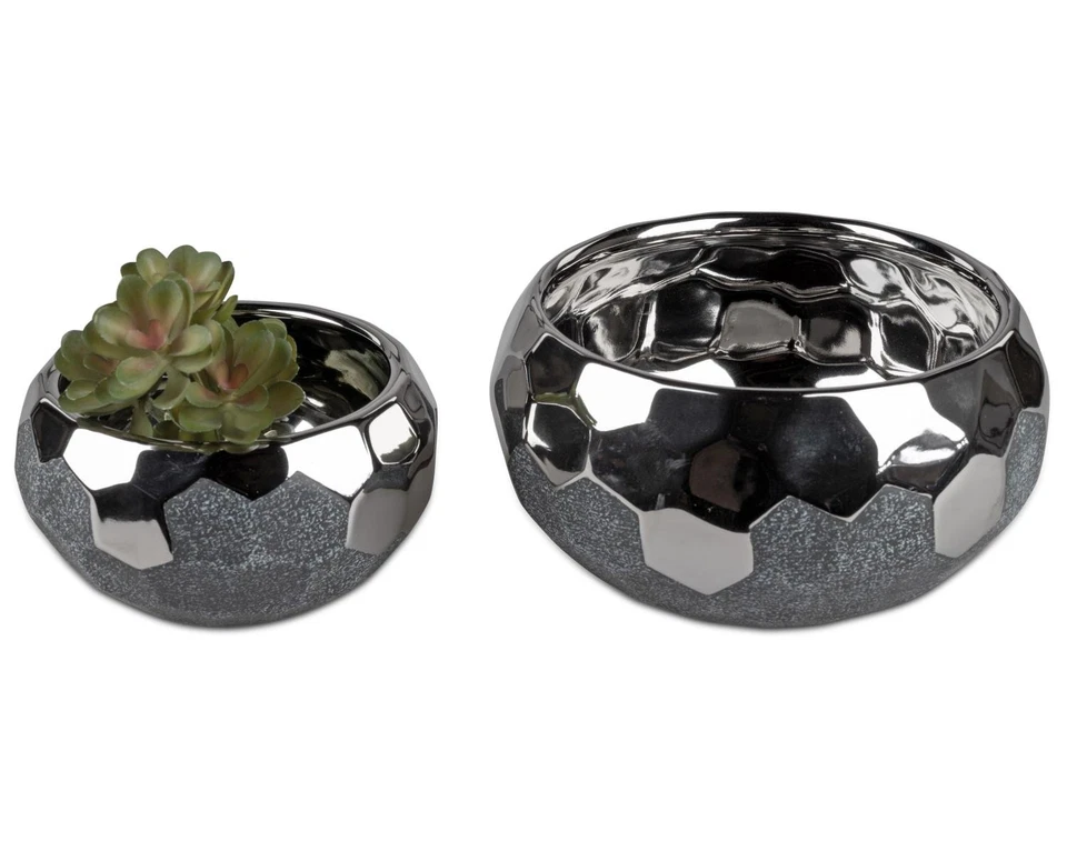 2er Set Dekoschalen Gefäße ANTHRAZIT rund 15 + 20cm grau silber Keramik Formano - Bild 1 von 1