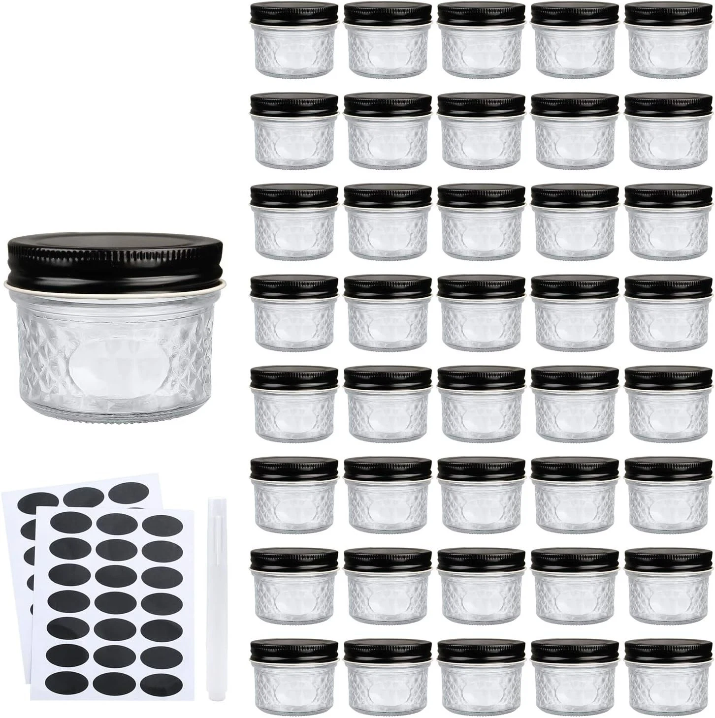 4 oz Glass Jars With Lids（Black）,Small 4oz 40pack with regular lids, Clear