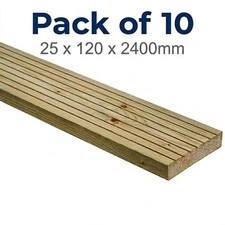 10 Pack Pressure Treated Decking Boards 2.4m 25x120 Timber Garden Deck