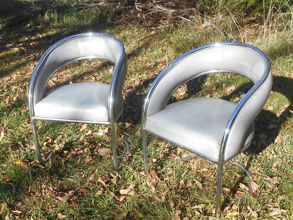 PAR DE SILLONES CROMADOS MODERNOS MEDIADOS DE SIGLO Foto 2 de 4