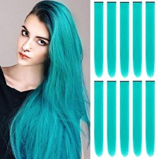 10 PCS 22-Inch Teal Blue Clip-In Extensions   Easy Styling for Women  Girls