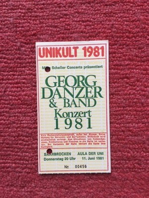 Georg Danzer & Band, Konzert 1981, Aula der Uni Saarbrücken, Ticket