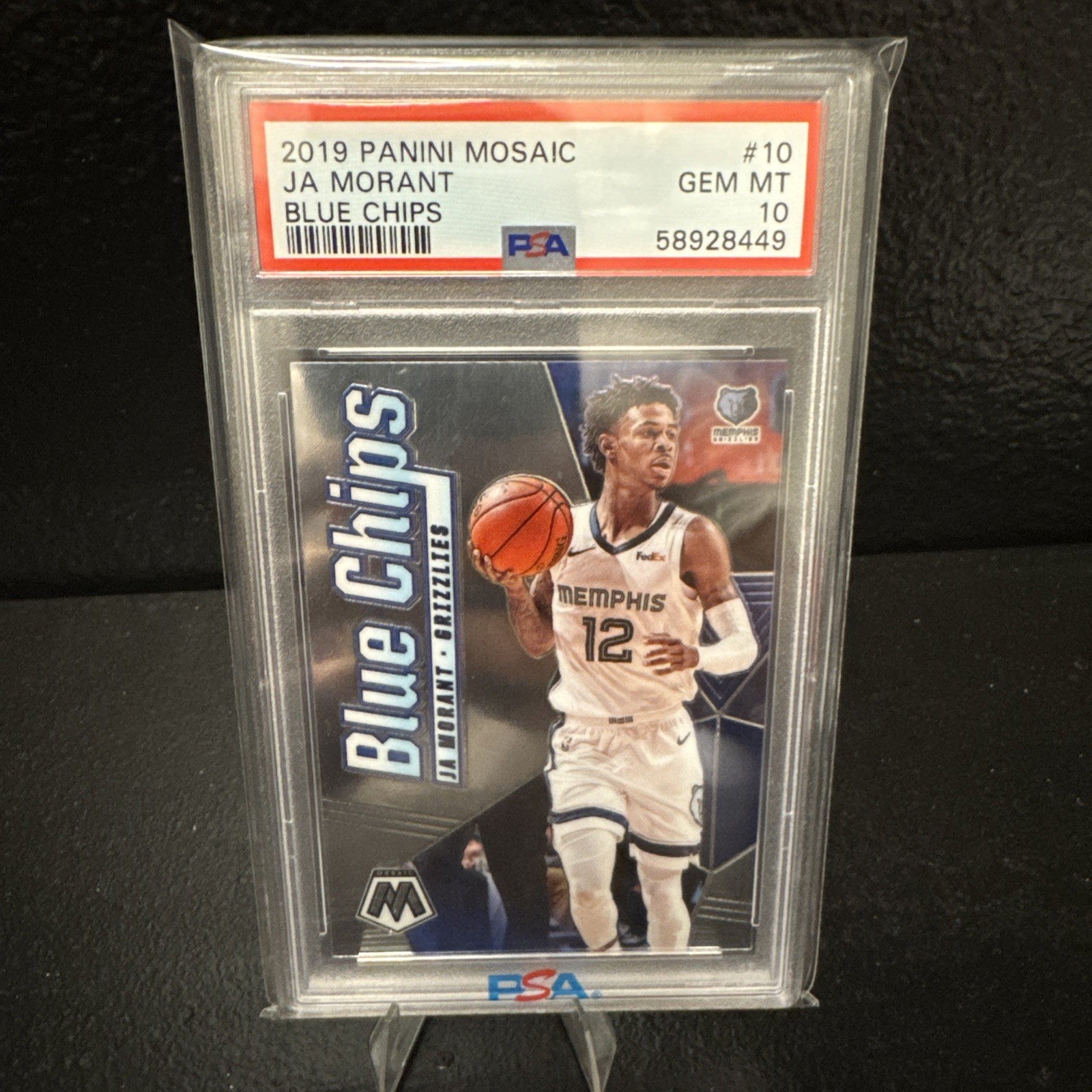 JA MORANT ROOKIE CARD 2019 PANINI MOSAIC -BLUE CHIPS- PSA 10 GEM MINT