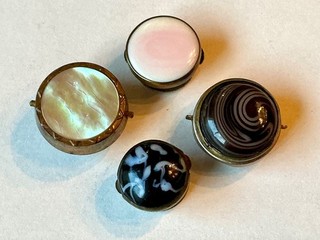 “4” FANCY VICTORIAN PINCH BACK STUD Buttons Gold Settings /MOP GLASS CERAMIC