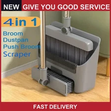 4 in 1 Broom and Dustpan Set Lightweight Upright Lobby Broom and Dust Pan Combo#