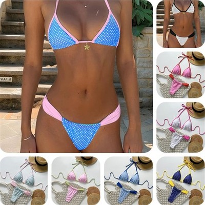 Womens Sexy Bikini Set Tight Backless Cross-border Fresh Cute Three-point Bikini