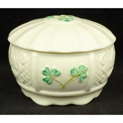 Irish Belleek Pottery Nadine Trinket Box with Lid 9th Blue Mark Signed Vtg 1990s