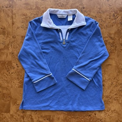 Drapers & Damons Shirt Woman Size M Blue Long Sleeve 1/4 zip Cotton Blend Y2K