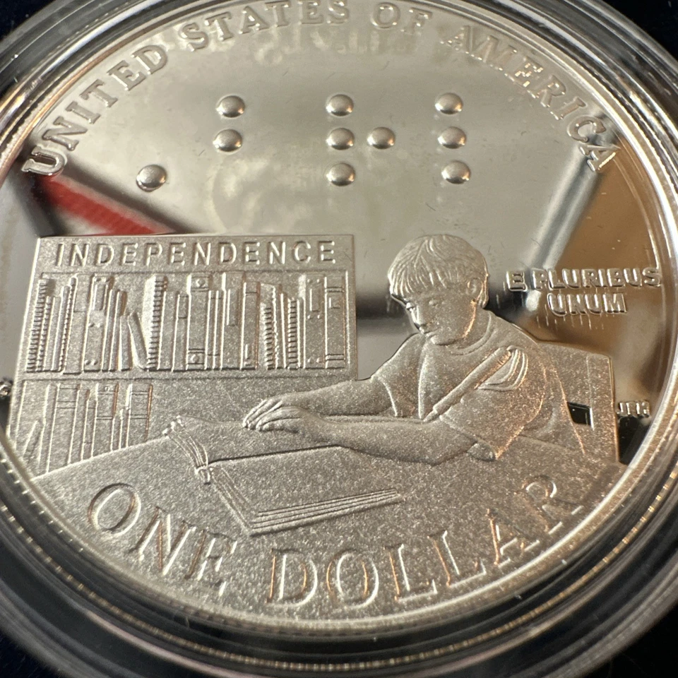 US Mint 2009 Louis Braille Bicentennial Proof Silver Dollar with Boxes and COA - Image 3 of 3
