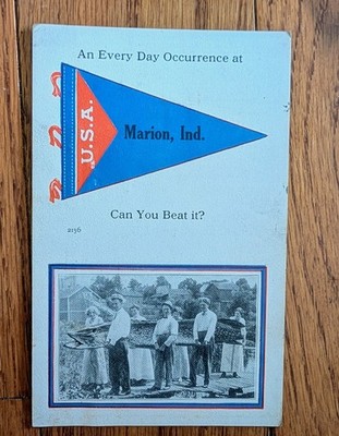 Marion Indiana Pennant Postcard 1916 Large Fish