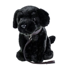 Labrador Kuscheltier schwarz sitzend mit Leine 35 cm Pl&uuml;schtier Pl&uuml;schhund