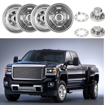 4Pcs 16''Dually Wheel Simulators Stainless Hub Caps For 1974-2000 Chevy GMC 3500