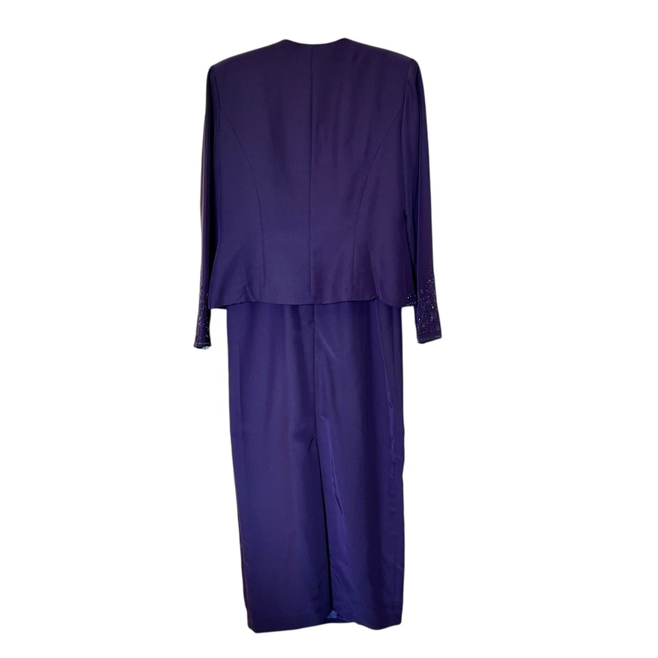 Elegante conjunto de chaqueta de vestir formal para mujer 8 berenjena púrpura satinado madre de la novia Foto 3 de 4