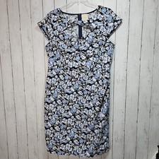 Modcloth Dear Fiery Dress Women's Black Blue Floral Print Keyhole Front Size 2X 