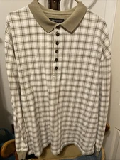 Vintage Structure Large Long Sleeve 1/2 Button Down Green Striped Shirt