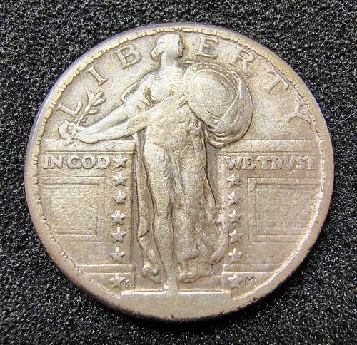 1924-S Standing Liberty Quarter 25C - San Francisco  - F-VF Cond - Light Toning