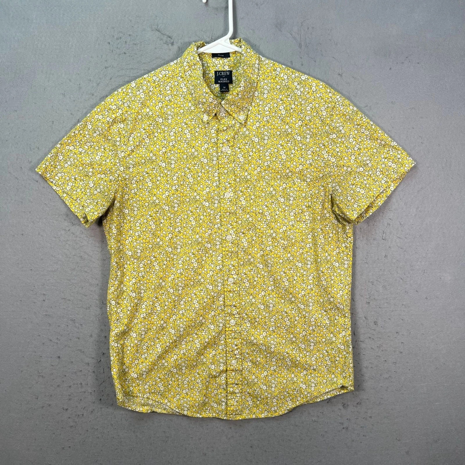J.Crew Flex Washed Slim Fit Yellow Floral Button-Down Shirt Mens Size Medium