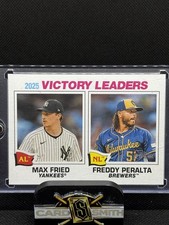 2026 Topps Heritage #5 2025 Victory Leaders (Max Fried / Freddy Peralta)