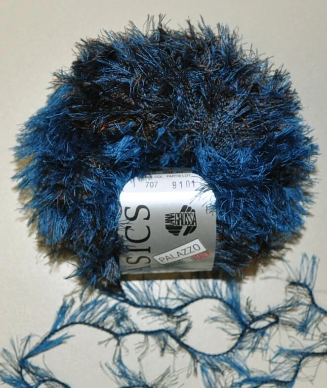 500g (10 x 50g) Palazzo Flauschgarn Fransenwolle Lana Grossa Fb. 707 blau-braun - Bild 2 von 3
