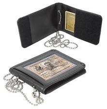 Leather Identification Holder With Neck Chain - Clear 3.25"x2.25" ID window