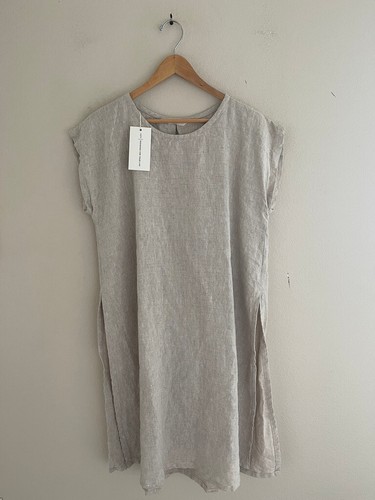 ELIZABETH SUZANN Midikleid beige 100% Leinen ist neu mit Etikett! Größe M