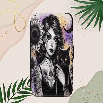 Handyhülle Gothic Girl Hexe für iPhone Samsung Pixel Flip Wallet