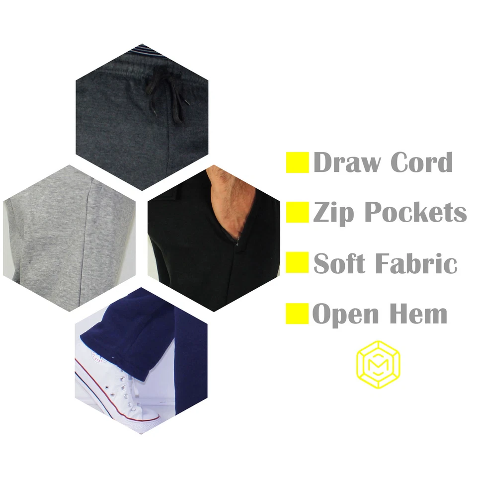 Mens Fleece Trousers Open Hem Bottoms Casual Joggers Jogging Pants S - 5XL  - Image 3 of 4