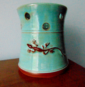 The Kilnworks Salamander Lizard Pottery St Thomas Virgin Islands Candle Holder C