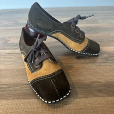 True VTG 70s Buster Brown Two Tone Orange Brown Girls Shoes 3.5 Suede