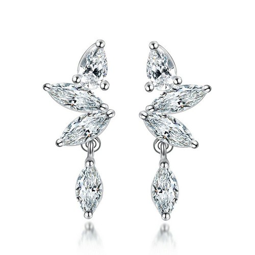 Women 925 Sterling Silver Jewelry Crystal Earrings Leaf Droplets Style Stud 0160 - Picture 5 of 5
