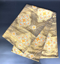 Japanese kimono Belt Fukuro Obi Gold Brocade with Floral Arabesque Pattern