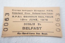 1976 RPSI Seandun Irish Ireland Rail Tour Railway Train Ticket Dublin to Belfast