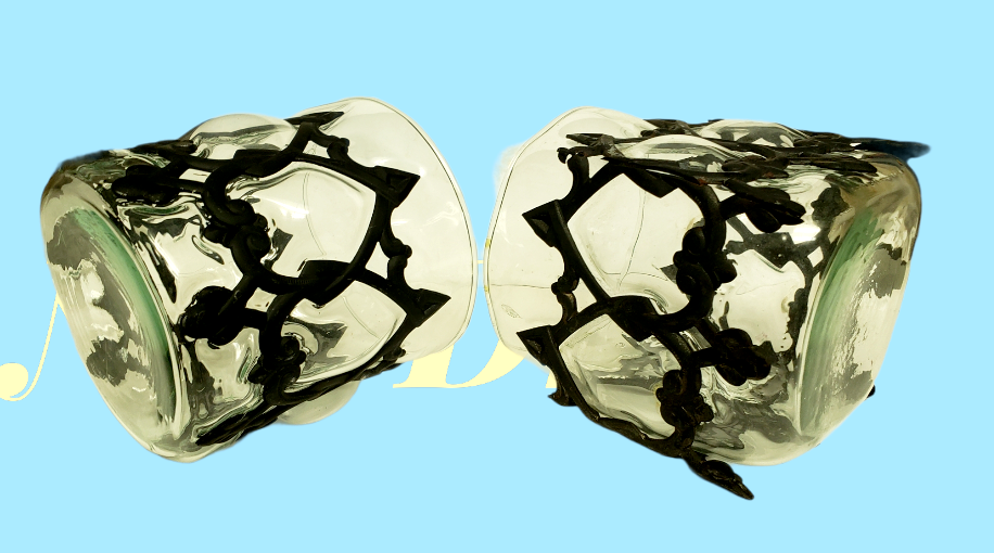 Z Gallerie Black Raw Iron Votive Home Decor Glass Candle Holder 4X4 Lot