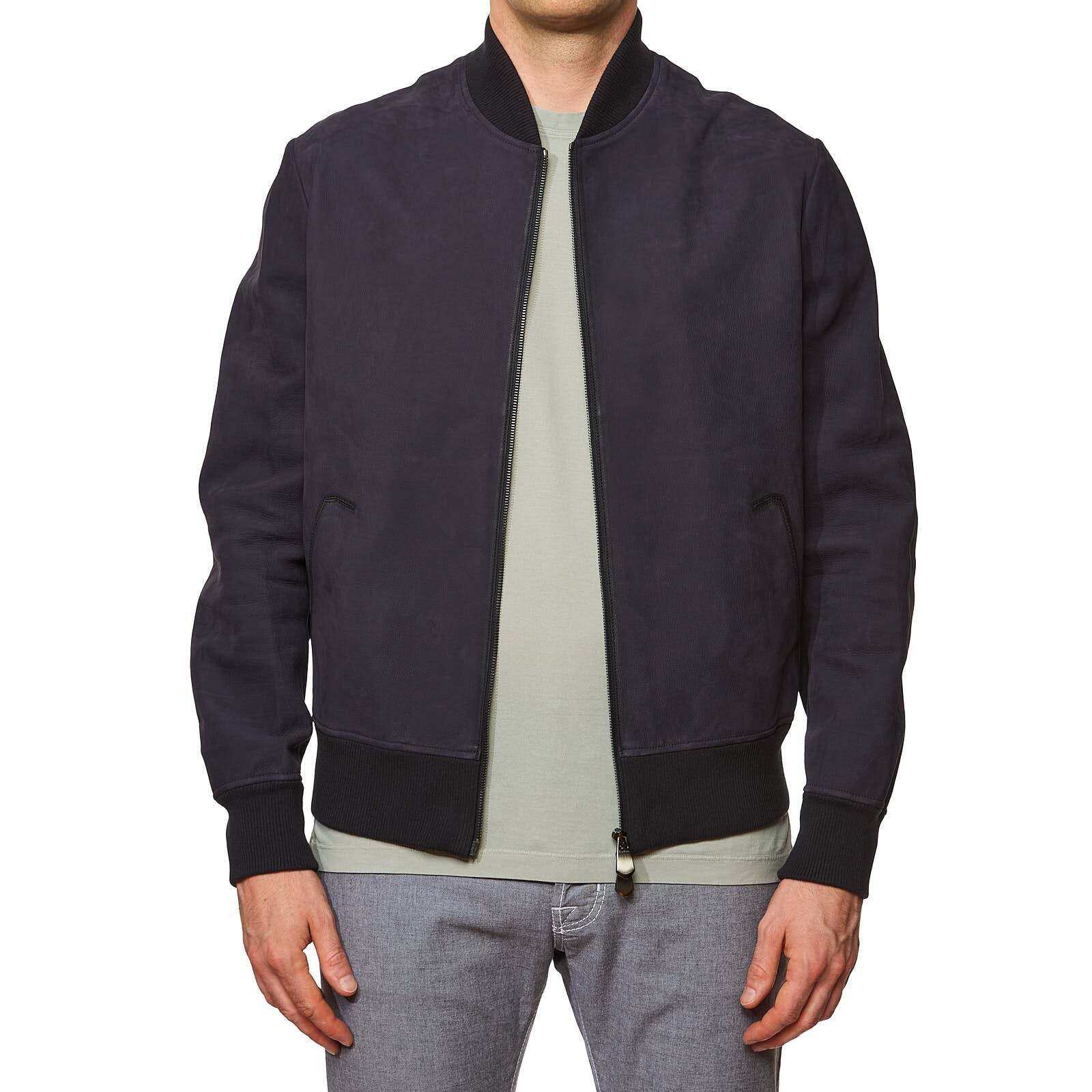 BERLUTI Paris Navy Blue Calfskin Soft Leather Bomber Jacket EU 50 US M image 3