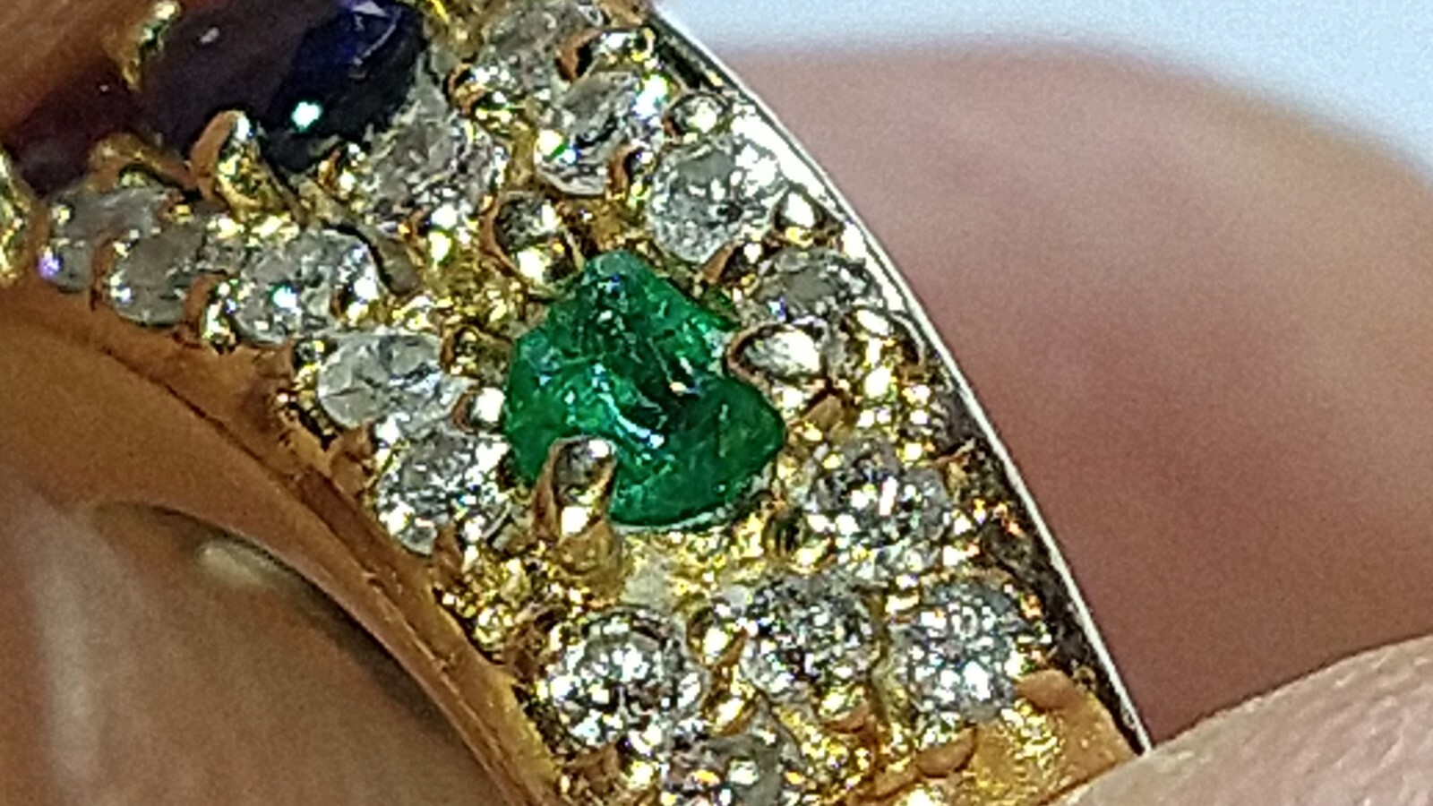 Solid 18k gold sapphire ruby emerald diamond ring… - image 8