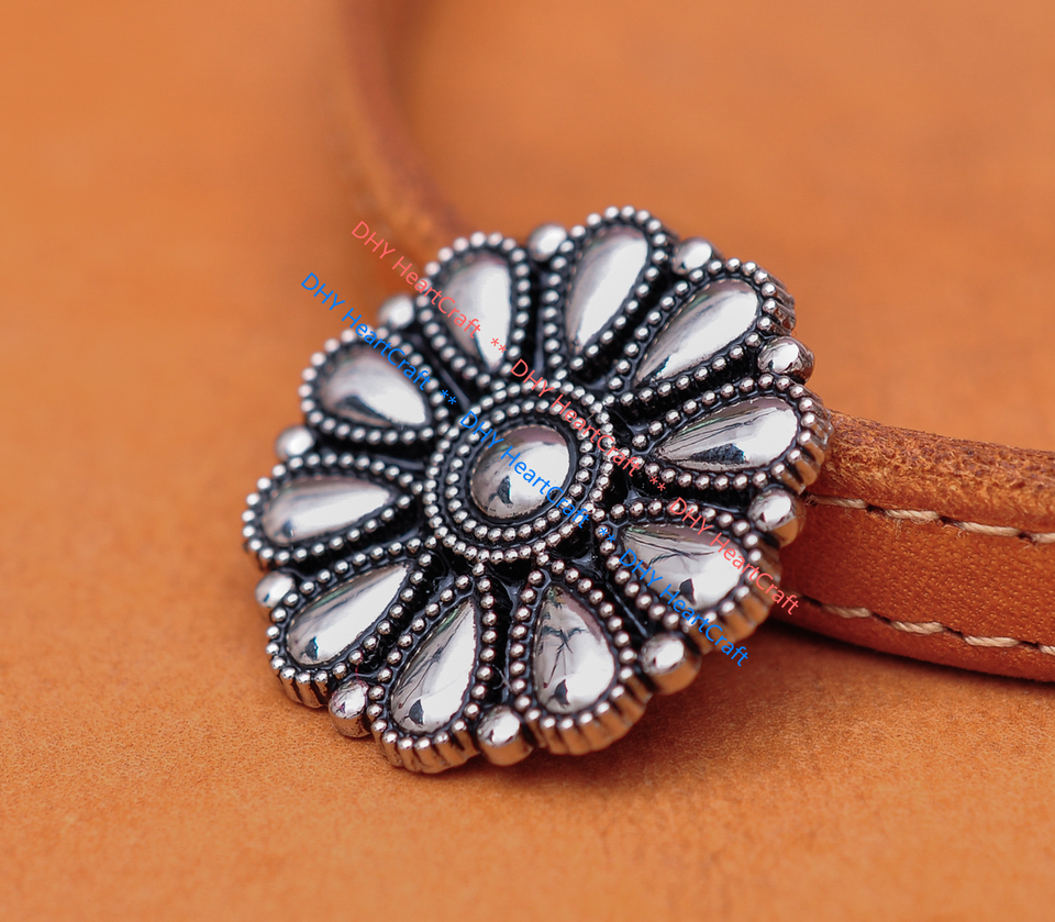 10X Bright Silver Flower Engraved Leathercraft Belt Wallet Saddle Concho Decor E - Foto 8