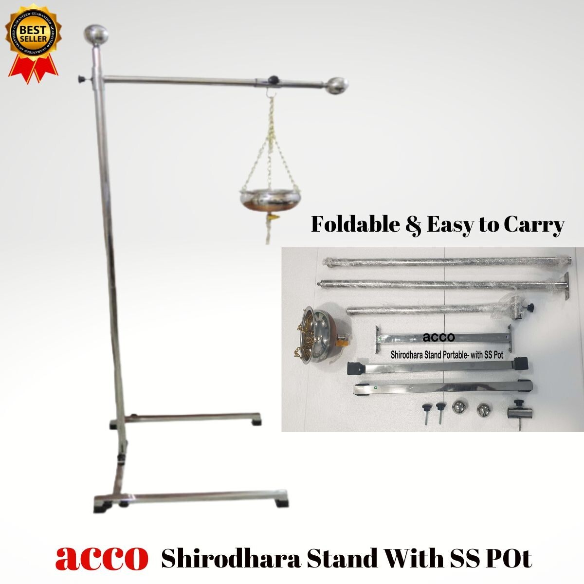 Nuevo Soporte Shirodhara Plegable Pesado con Olla de Acero para Panchkarma Ayurveda acco