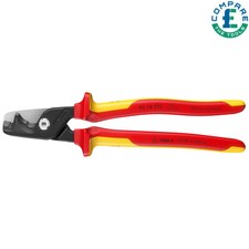 Image of Knipex 95 18 225 StepCut® XL VDE Insulated Cable Shears/Cutters Step Cut 225mm