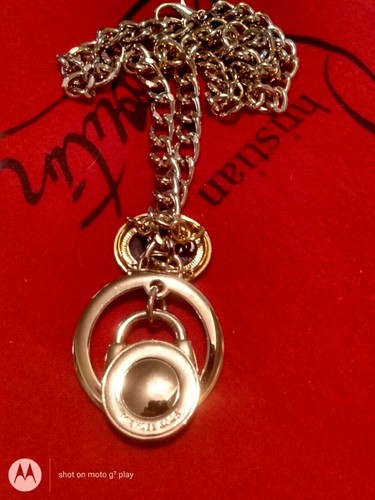 MICHAEL KORS fait main personnalisé maillon chaîne ton or, collier breloque cadenas - Photo 3/7