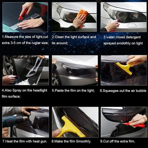 2pcs Car Light Smoke Black Tint Film Head Tail lights 4D Carbon Fibre Vinyl Wrap - Picture 7 of 12