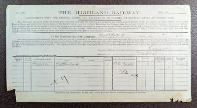 1910 The Highland Railway Muir of Ord to Fearn Frachtbrief Frachtbrief