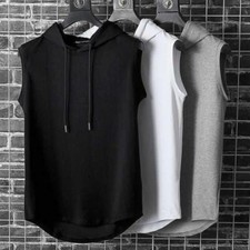 Sudadera COn Capucha SiN Mangas Para Hombres Camisa Deportiva Ajustada Gimnasio.