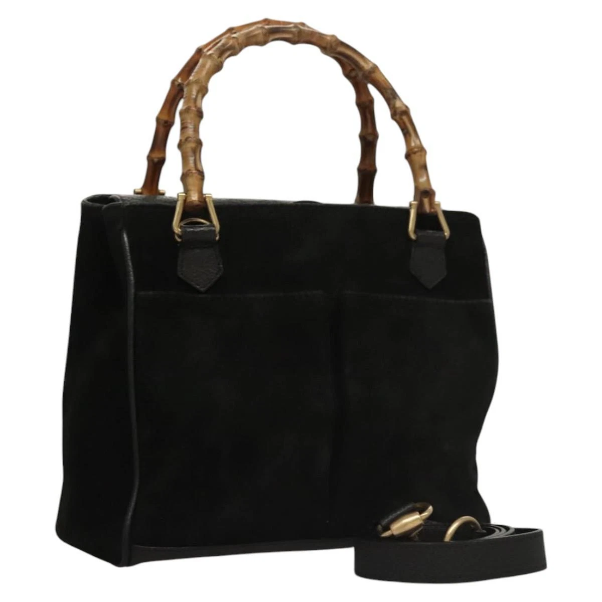 Sac à main GUCCI bambou daim 2 voies noir or 000 122 0316 authentique sw204
