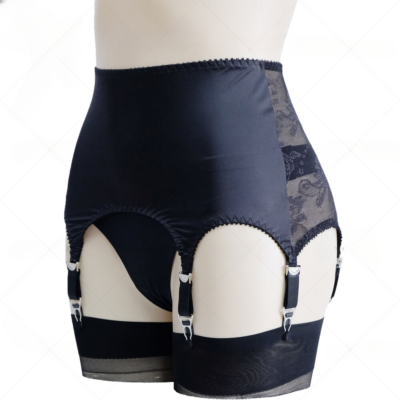 Womens Vintage Shiny Satin Lace Patchwork Garter Belt W/ 6 Straps Waist  Girdle