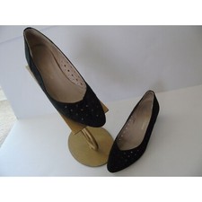 Saks Fifth Avenue Leather Shoes Pumps Diamond Punch Black 5 1/2M Vintage Women's