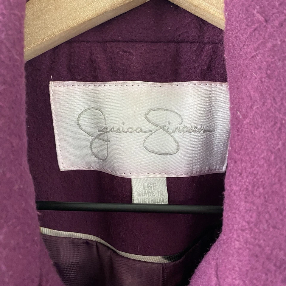 Abrigo Jessica Simpson Mujer Talla Grande Chaquetón Púrpura Manga Larga Cremallera Botón Foto 3 de 4