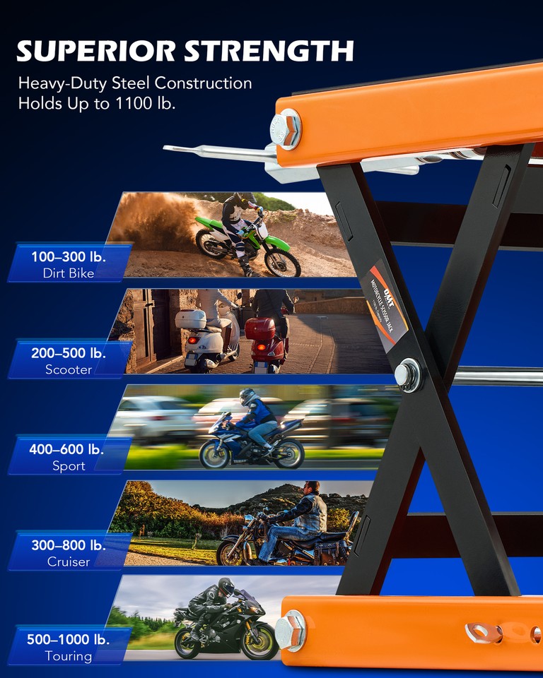 OMT 1100 lb Motorcycle Center Scissor Lift Jack Hoist Stand for Dirt