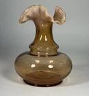 Fenton VTG Art Glass Amber Caramel Opalescent Ruffled Vase Double Crimped 6"